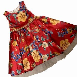 Princess Couture Sz 4 Girls Sleeveless Red/Gold/Bl Floral Dress